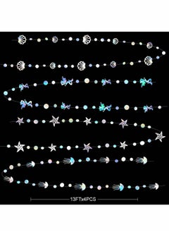 Y&D Iridescent Mermaid Garland with Jellyfish Seashell Starfish Pearl Holographic Paper Streamer for Little Rainbow Theme Birthday Bachelorette Baby Shower Under The Sea Party Decorations 52 Ft  - Image 2