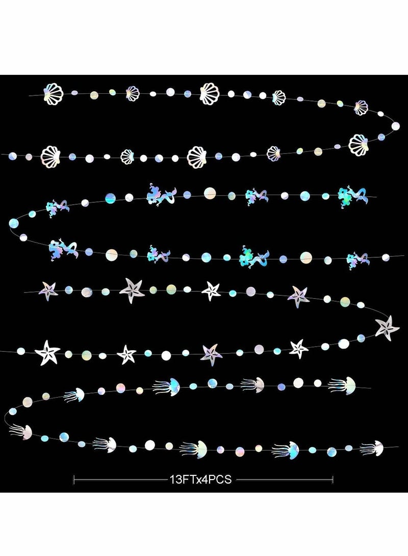 Y&D Iridescent Mermaid Garland with Jellyfish Seashell Starfish Pearl Holographic Paper Streamer for Little Rainbow Theme Birthday Bachelorette Baby Shower Under The Sea Party Decorations 52 Ft  - Image 2