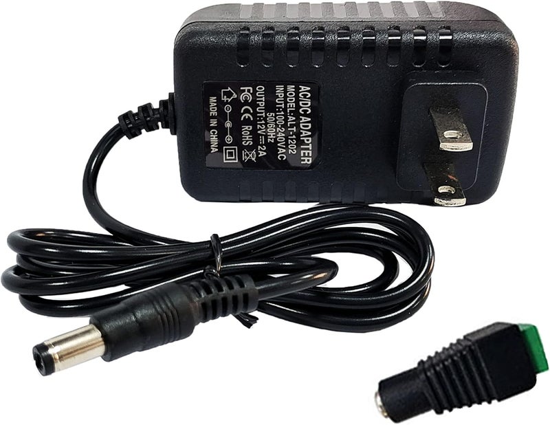 N.C 12 Volt 2A Power Adapter Supply, AC 100-240V to DC 12 V Power Supply Transformer Charger Wall Plug for DC12V Light Security CCTV Camera, Black, 8x5x3.3 cm - Image 1