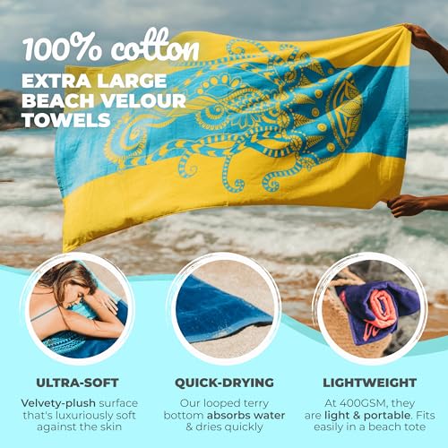 Nova Blue Jellyfish Beach Towel – Tropical Blue & Yellow Colors with A Unique Design, Extra Large, XL (34”x 63”) Made from 100% Cotton - Image 2