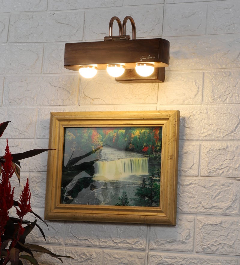 Green House Greenhouse 100% Handmade Sheesham Wood Picture Light/Melamine Coated/9W/Warm White/3 LED's of 3W Each/Resin Bottom/Rose Gold Plated Metal Bands/Brass Moving Set & Rivets/Home/Office Decor - Image 1