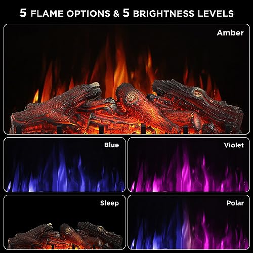 TURBRO Eternal Flame 26 in. WiFi Infrared Quartz Electric Fireplace Log Heater with Sound Crackling, Realistic Lemonwood Logs, Adjustable Flame Colors, Remote Control, Thermostat, Timer, 1500W Black - Image 2