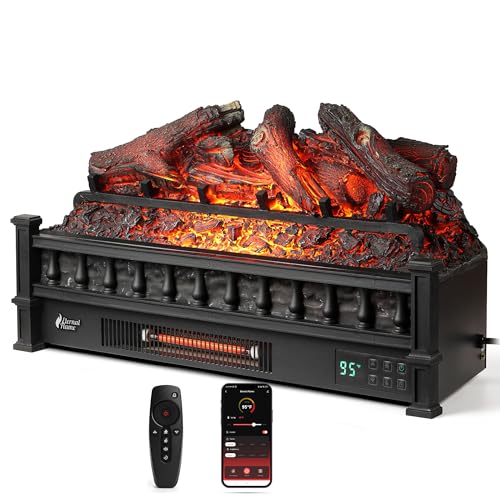 TURBRO Eternal Flame 26 in. WiFi Infrared Quartz Electric Fireplace Log Heater with Sound Crackling, Realistic Lemonwood Logs, Adjustable Flame Colors, Remote Control, Thermostat, Timer, 1500W Black - Image 1