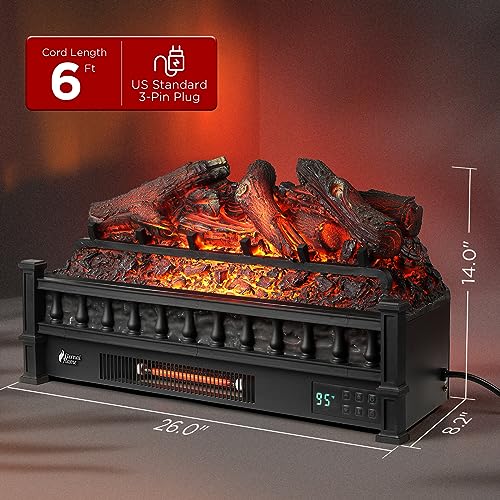 TURBRO Eternal Flame 26 in. WiFi Infrared Quartz Electric Fireplace Log Heater with Sound Crackling, Realistic Lemonwood Logs, Adjustable Flame Colors, Remote Control, Thermostat, Timer, 1500W Black - Image 5