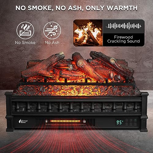 TURBRO Eternal Flame 26 in. WiFi Infrared Quartz Electric Fireplace Log Heater with Sound Crackling, Realistic Lemonwood Logs, Adjustable Flame Colors, Remote Control, Thermostat, Timer, 1500W Black - Image 3