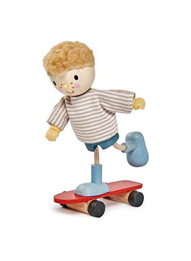Tender Leaf Toys The Goodwood Family Wooden Action Figure Dollhouse Miniatures Dolls Encourage Creative And Imaginative Fun Play For Children 3+ (Edward And His Skateboard) - Image 1