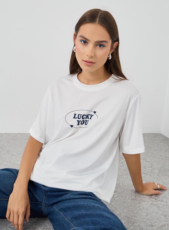 Take Two Slogan Print Oversized T-Shirt - Image 1