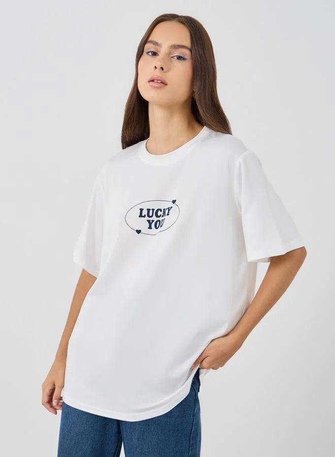 Take Two Take Two Slogan Print Oversized T-Shirt
