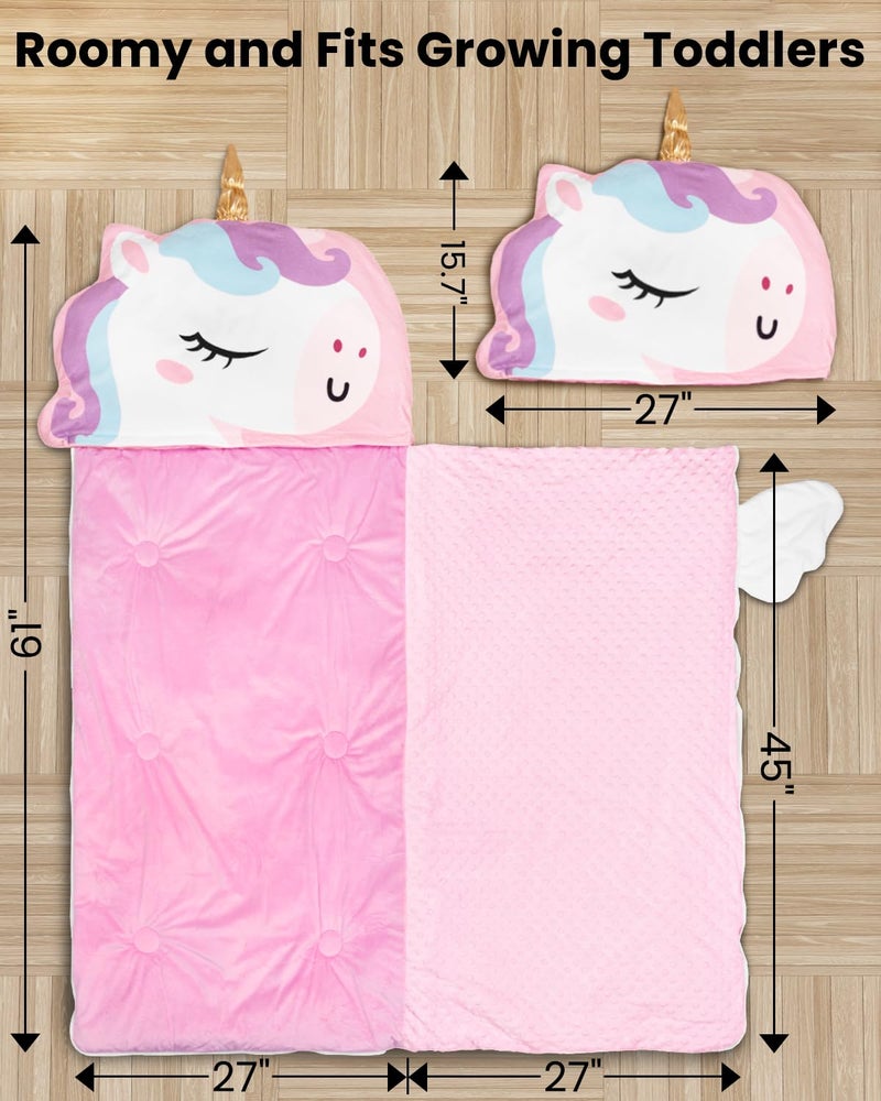 Primlect Kids Sleeping Bag with Pillow, Plush Animal Toddler Nap Mat for Preschool, Sleepovers, and Travel, Perfect for Boys and Girls, Pink - Image 3