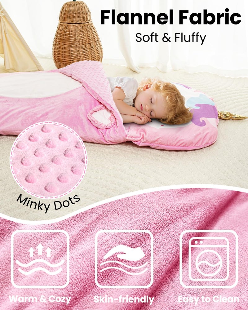 Primlect Kids Sleeping Bag with Pillow, Plush Animal Toddler Nap Mat for Preschool, Sleepovers, and Travel, Perfect for Boys and Girls, Pink - Image 4