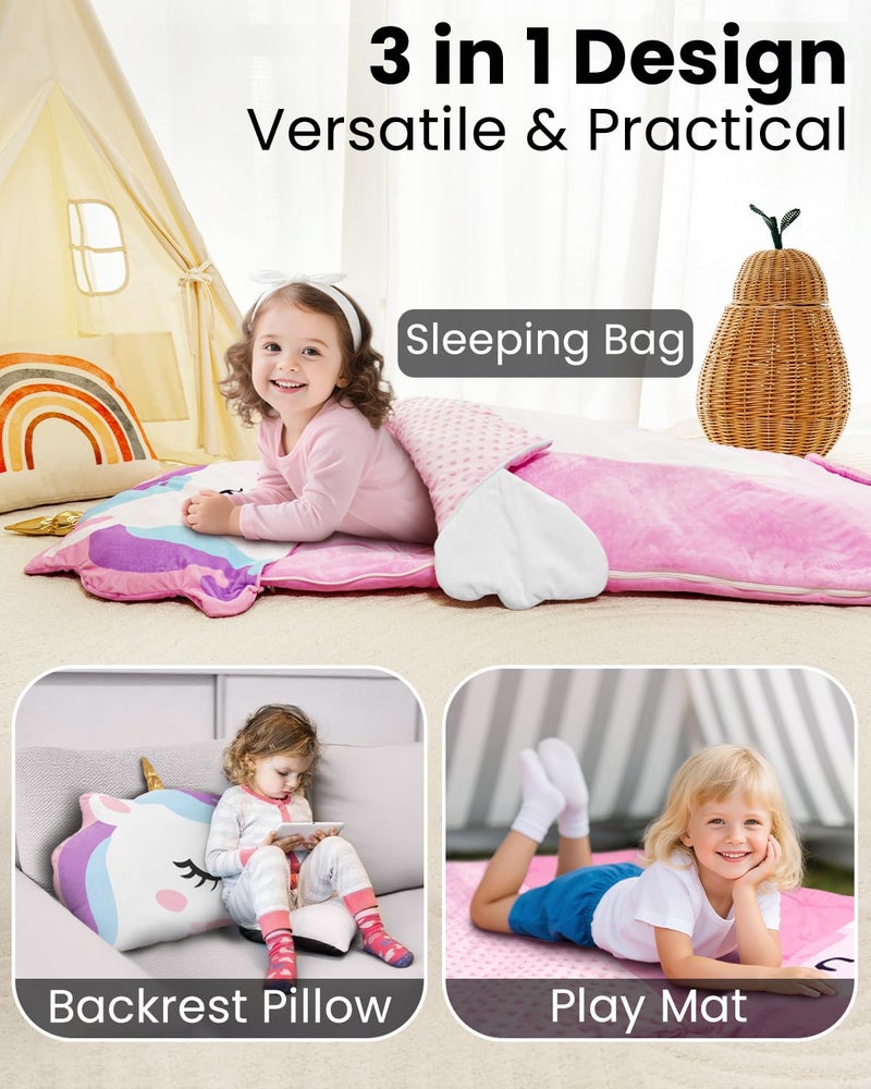 Primlect Kids Sleeping Bag with Pillow, Plush Animal Toddler Nap Mat for Preschool, Sleepovers, and Travel, Perfect for Boys and Girls, Pink - Image 2