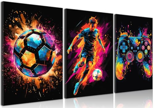 BGFCE Canvas Wall Art Decor, Paintings Art Game Controller Color Splash Ink Canvas Painting, Posters for Room Aesthetic, Soccer Canvas Wall Art for Boys Room Decor 12×16 - Unframed Set of 3 - Image 1