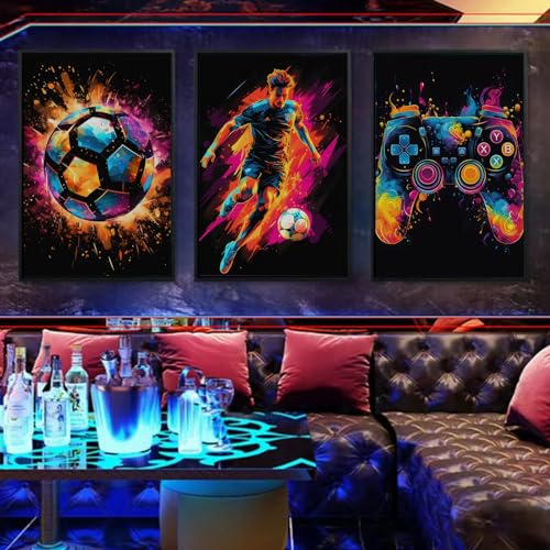 BGFCE Canvas Wall Art Decor, Paintings Art Game Controller Color Splash Ink Canvas Painting, Posters for Room Aesthetic, Soccer Canvas Wall Art for Boys Room Decor 12×16 - Unframed Set of 3 - Image 4