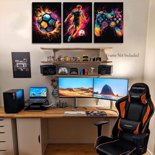 BGFCE Canvas Wall Art Decor, Paintings Art Game Controller Color Splash Ink Canvas Painting, Posters for Room Aesthetic, Soccer Canvas Wall Art for Boys Room Decor 12×16 - Unframed Set of 3 - Image 2