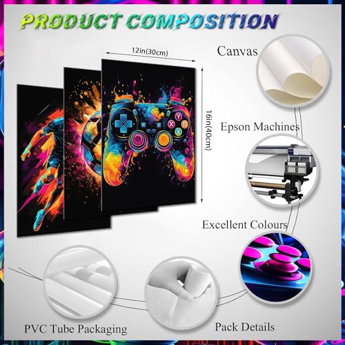 BGFCE Canvas Wall Art Decor, Paintings Art Game Controller Color Splash Ink Canvas Painting, Posters for Room Aesthetic, Soccer Canvas Wall Art for Boys Room Decor 12×16 - Unframed Set of 3 - Image 3