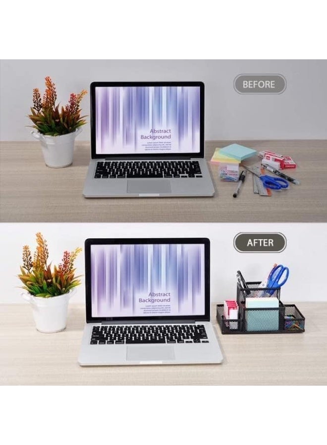 4-Compartment Metal Mesh Desk Organizer, Pen and Paper Holder, Office Supplies, Home and School Accessories Storage Organizer, Black - Image 5