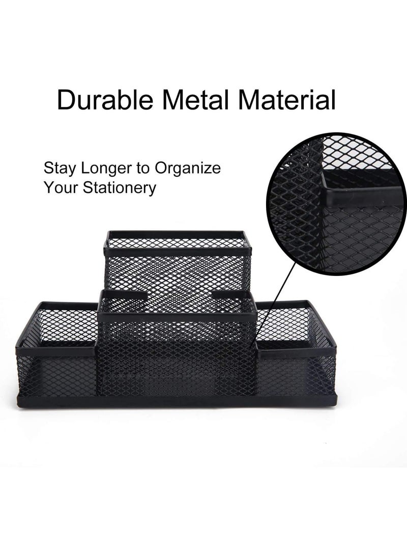 4-Compartment Metal Mesh Desk Organizer, Pen and Paper Holder, Office Supplies, Home and School Accessories Storage Organizer, Black - Image 4