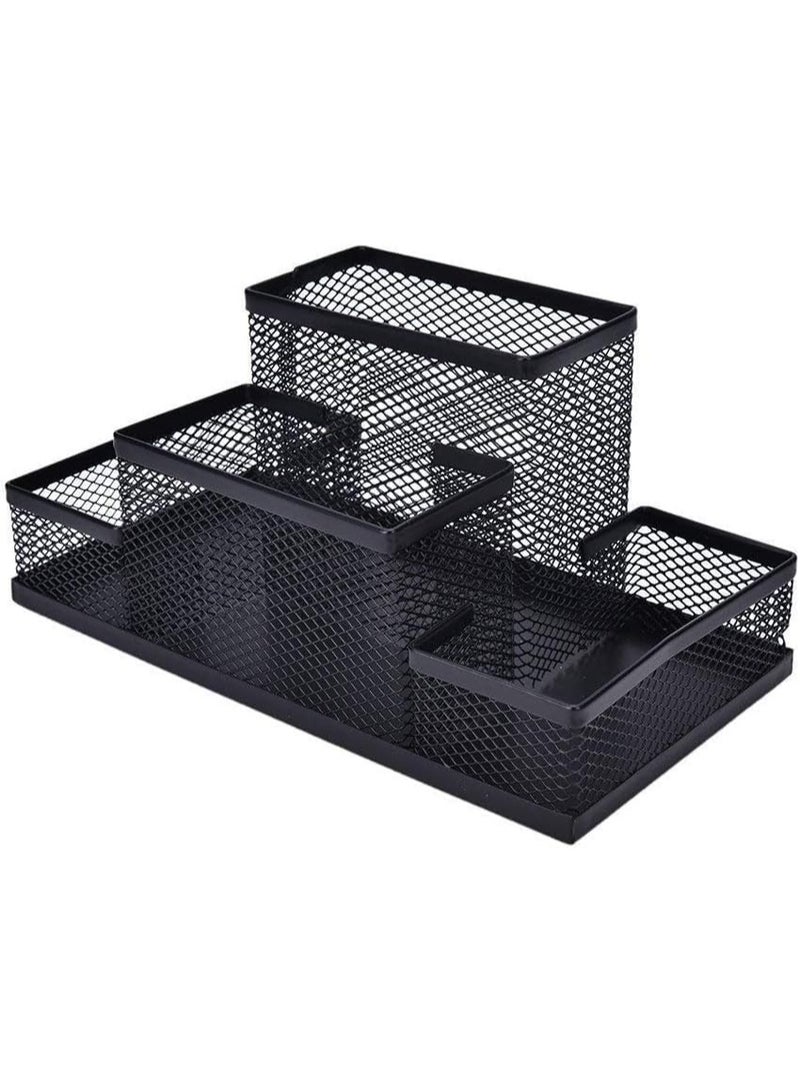 4-Compartment Metal Mesh Desk Organizer, Pen and Paper Holder, Office Supplies, Home and School Accessories Storage Organizer, Black - Image 3