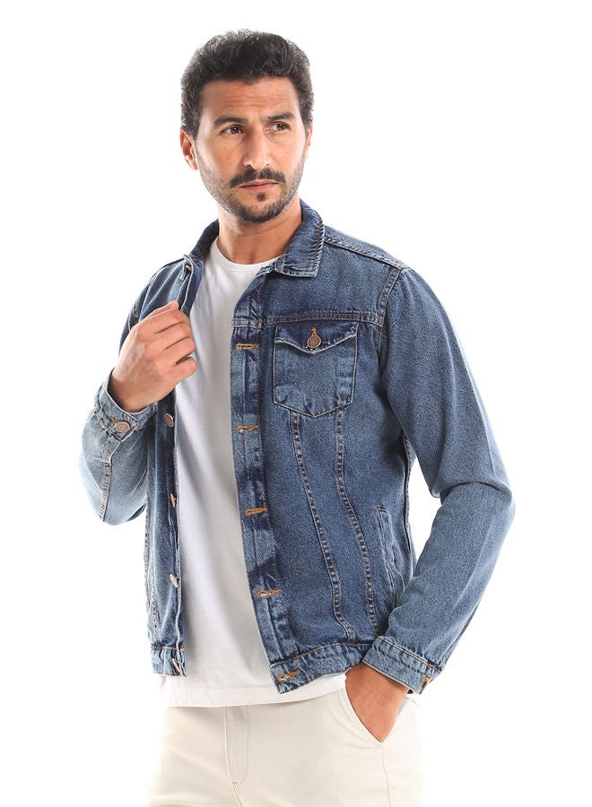 WHITE RABBIT Aged Indego Buttons Fastening Regular Jeans Jacket - Image 2