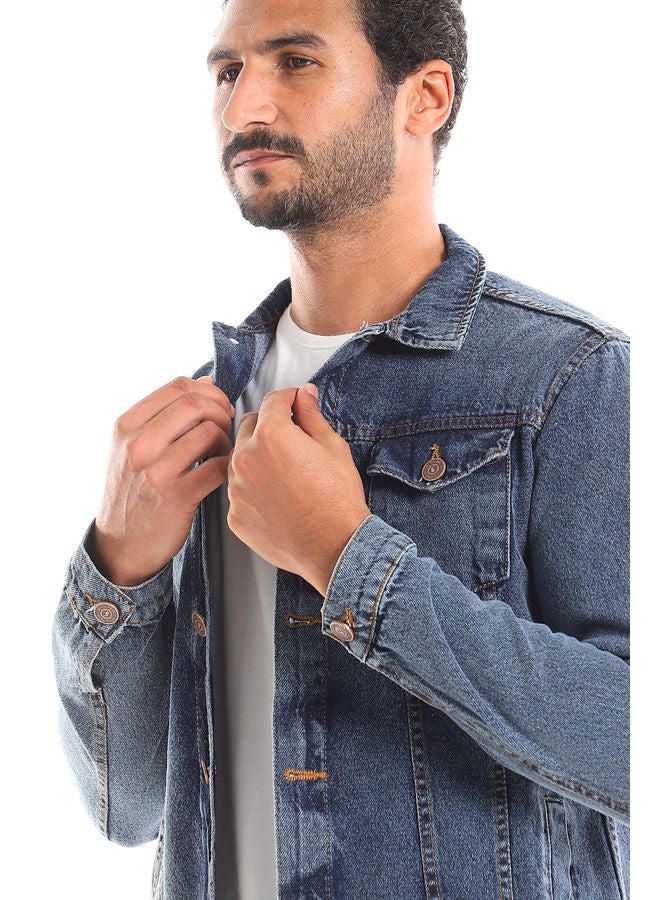 WHITE RABBIT Aged Indego Buttons Fastening Regular Jeans Jacket - Image 4