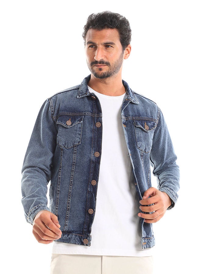 WHITE RABBIT Aged Indego Buttons Fastening Regular Jeans Jacket - Image 1