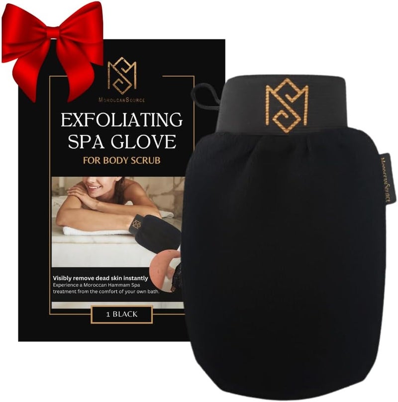 MS Exfoliating Glove Kessa Mitt Body Scrubber - Dead Skin Remover Shower Glove for Dead Skin Scrubbing and Deep Pore Cleansing - by MoroccanSource (1 Pack Black) - Image 1