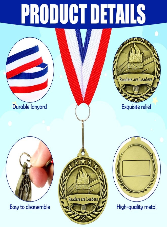 Loetere 24 pcs Reading Award Medals with Neck Ribbons Metal Trophy Award Prize Gift Readers are Leaders Medals - Image 3