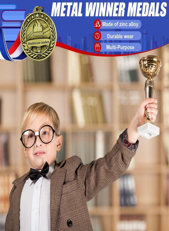 Loetere 24 pcs Reading Award Medals with Neck Ribbons Metal Trophy Award Prize Gift Readers are Leaders Medals - Image 5