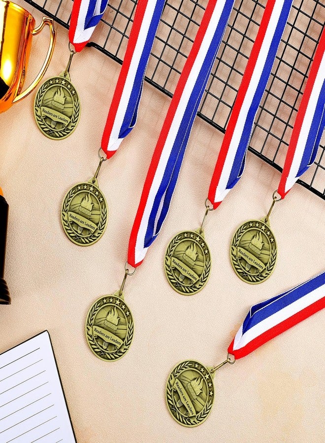 Loetere 24 pcs Reading Award Medals with Neck Ribbons Metal Trophy Award Prize Gift Readers are Leaders Medals - Image 4