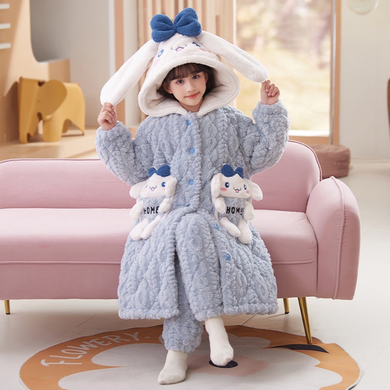Children'S Pajamas, Coral Velvet Pajamas, Quilted And Thickened, Girls' Flannel Bathrobes, Mid-Length Home Clothes - Image 2