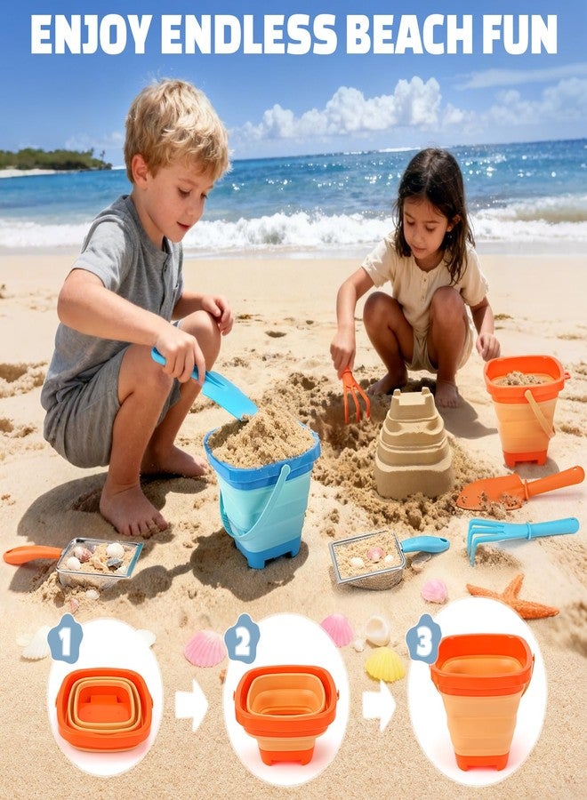 Dreamon Beach Toys, 2 Packs Travel Sand Toys for Kids Ages 4-8 | 10 PCS Sandcastle Building Kit with Collapsible Bucket, Mesh Bag, Sand Sifter, Shovel & Rake, Beach Essentials for Kids - Image 3