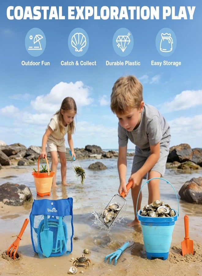 Dreamon Beach Toys, 2 Packs Travel Sand Toys for Kids Ages 4-8 | 10 PCS Sandcastle Building Kit with Collapsible Bucket, Mesh Bag, Sand Sifter, Shovel & Rake, Beach Essentials for Kids - Image 2