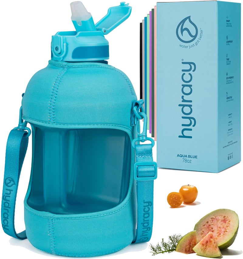 Hydracy Water Bottle with Storage Sleeve and Straw- Large Half Gallon 78 Oz BPA Free Motivational Water Bottle with Time Marker -Leak Proof Gym Bottle -Ideal Gift for Fitness or Sports & Outdoors - Image 1