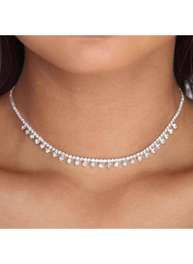 Chunky Rhinestone Necklace Choker Wedding Jewelry Chocker Cute Simple Necklaces Crystal Delicate Bride Women  - Image 1
