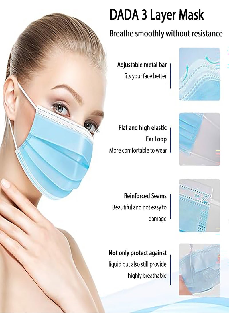 Dada 3 Layer Protective Disposable Single Wrapped Blue Face Masks, Flat And High Elastic Ear Loops, 50 Pcs/box, Each Mask Individually Wrapped - Image 5