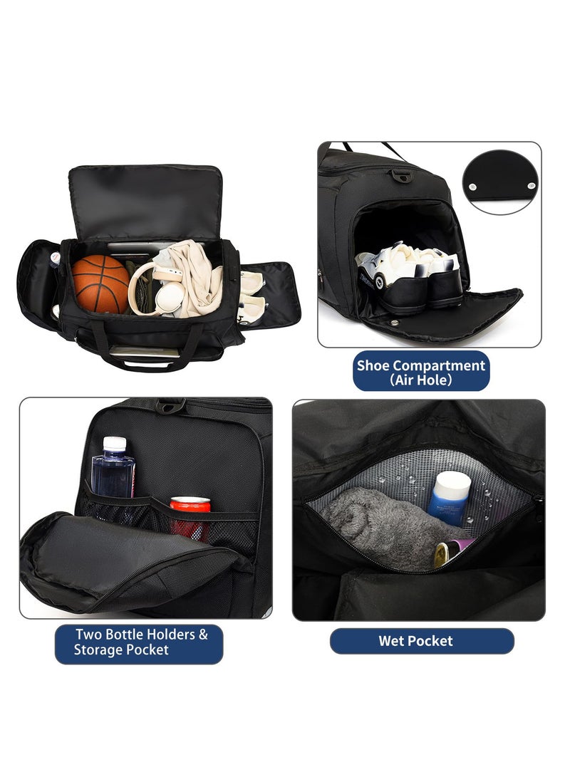 زيريفام حقيبة رياضية مع حجرة للأحذية، حقيبة سفر كبيرة للرجال والنساء، حقائب سفر رياضية مع جيب للأغراض المبللة، حقائب متعددة الأغراض للاستخدام في عطلات نهاية الأسبوع واللياقة البدنية والسفر - Image 3