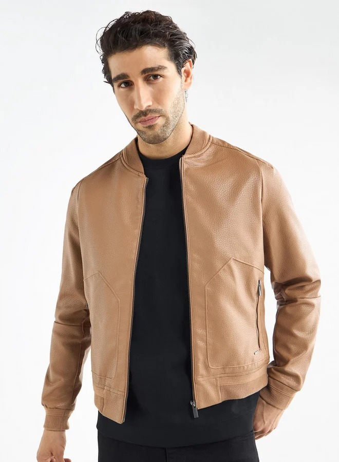Splash FAV Textured Bomber Jacket with Zip Closure and Pockets