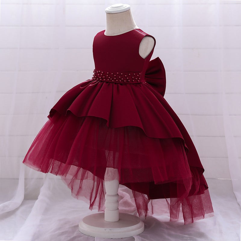 New Infant Flower Girl Birthday Princess Dress Tail L1988XZ-Bordeaux