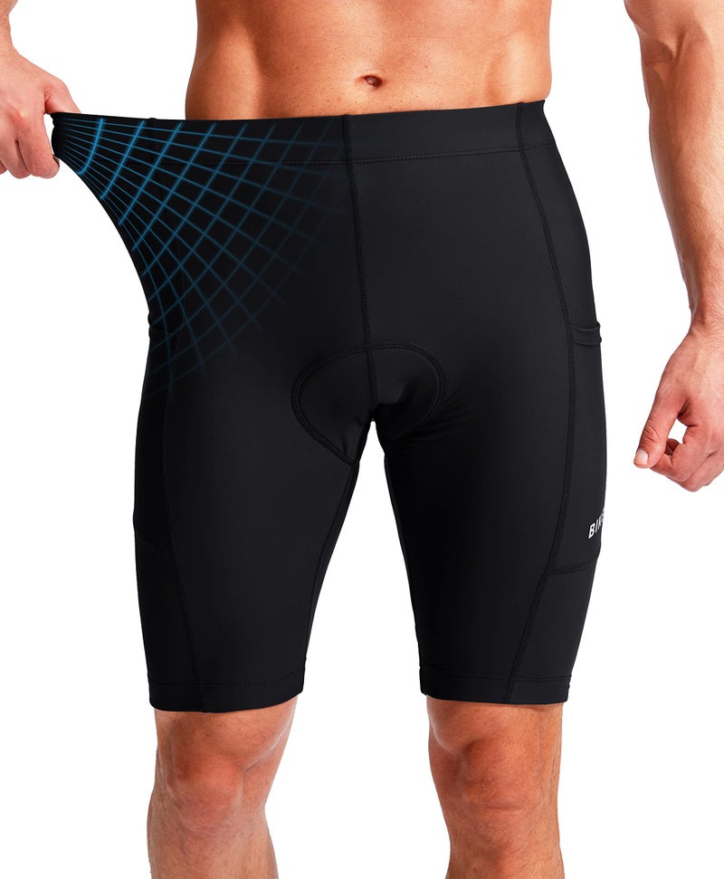 Bikewa شورتات دراجة للرجال مع وسادة 3D داخلية للدراجات الهوائية، شورتات دراجة على الطريق، دراجات جبلية، شورتات UPF 50+ مع جيوب بسحاب، أسود، متوسط - Image 3
