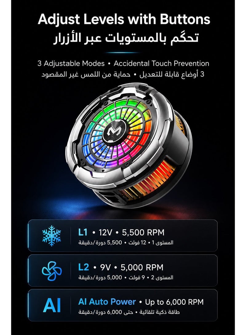 Memo CX26 Ai Magnetic Smartphone Cooler, 30W Fast Cooling Semiconductor Radiator Fan for Gaming, Live Streaming & Vlogging – Ultra Quiet Heat Dissipation for iPhone 12/13/14/15/16/17 Series, Android Phones & iPad Tablets - Image 4