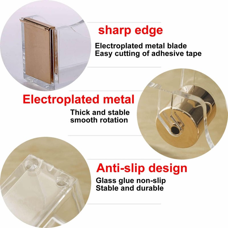 KIDMEN Office Tape Dispenser,Transparent Acrylic Tape Dispenser-Rose Gold - Image 3