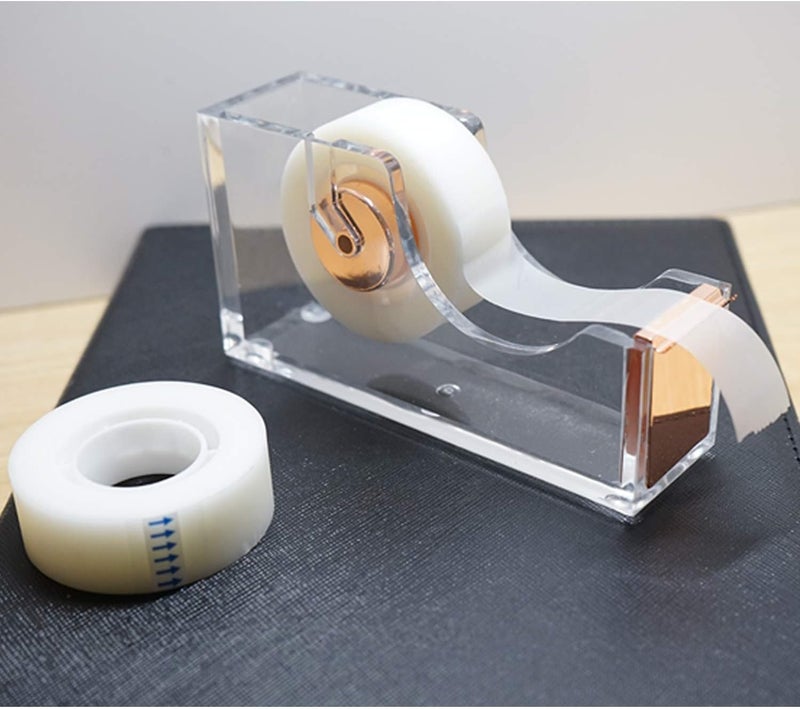 KIDMEN Office Tape Dispenser,Transparent Acrylic Tape Dispenser-Rose Gold - Image 2