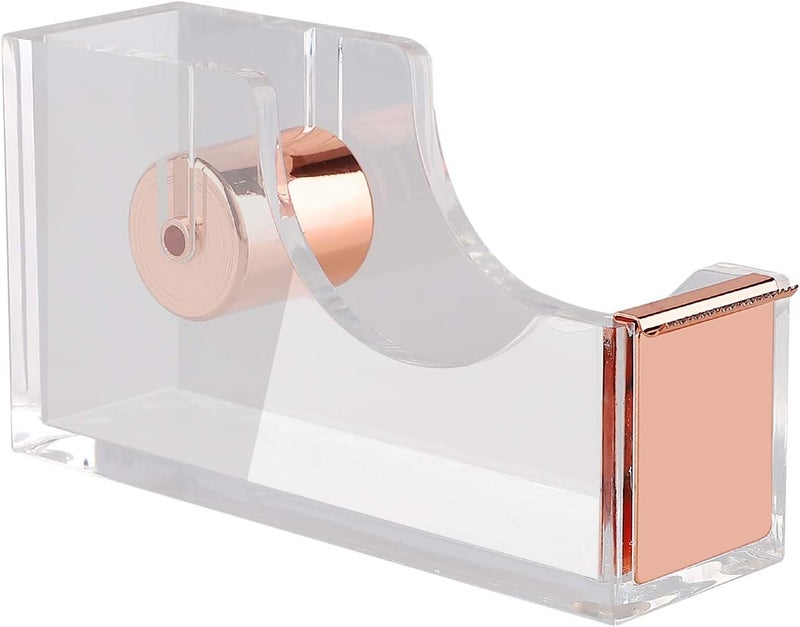KIDMEN Office Tape Dispenser,Transparent Acrylic Tape Dispenser-Rose Gold - Image 1
