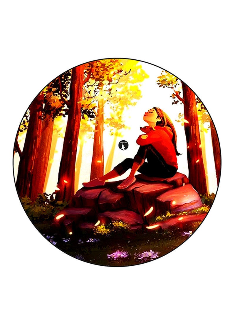 RKN Girl Printed Mouse Pad  Round  Multicolour