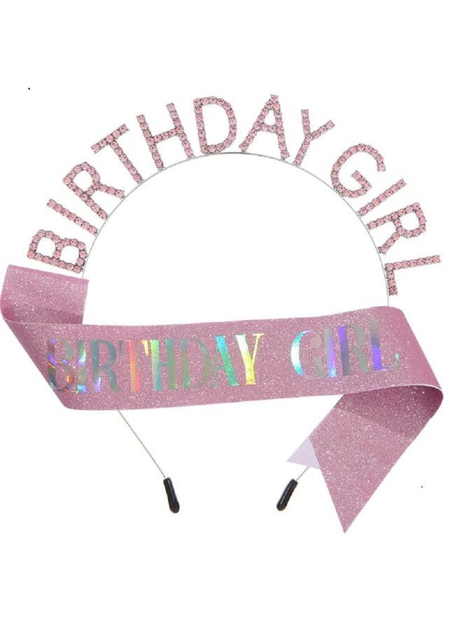 Ali Pearl Birthday Crowns for Women, Pink Birthday Girl Sash & Birthday Tiara for Women Set, Glitter Headband Birthday Gifts for Women, Sweet Happy Birthday Decorations For Women  - Image 1