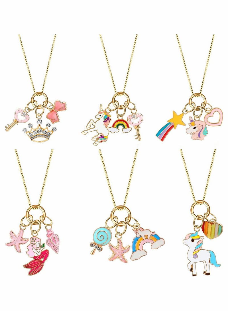 Excefore 6-Piece Unicorn Necklace Love Necklace Princess Party Crown Necklace Handmade DIY Accessories Little Girl Jewelry Set - Image 1