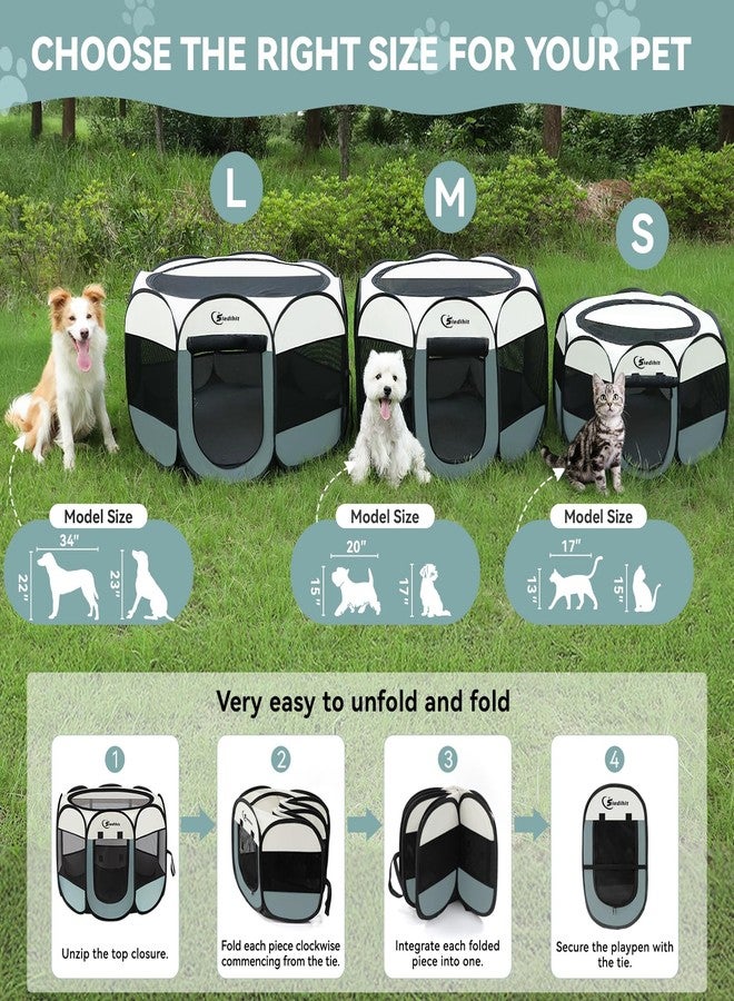 Siedihit Dog Playpen with Washable Pee Pad, Puppy Pet Cat Playpen Small Dogs Tent Crate Indoor/Outdoor, Portable Pop Up Kennel with Carrying Case for Cats/Rabbits(Grey,Small with pad) - Image 2