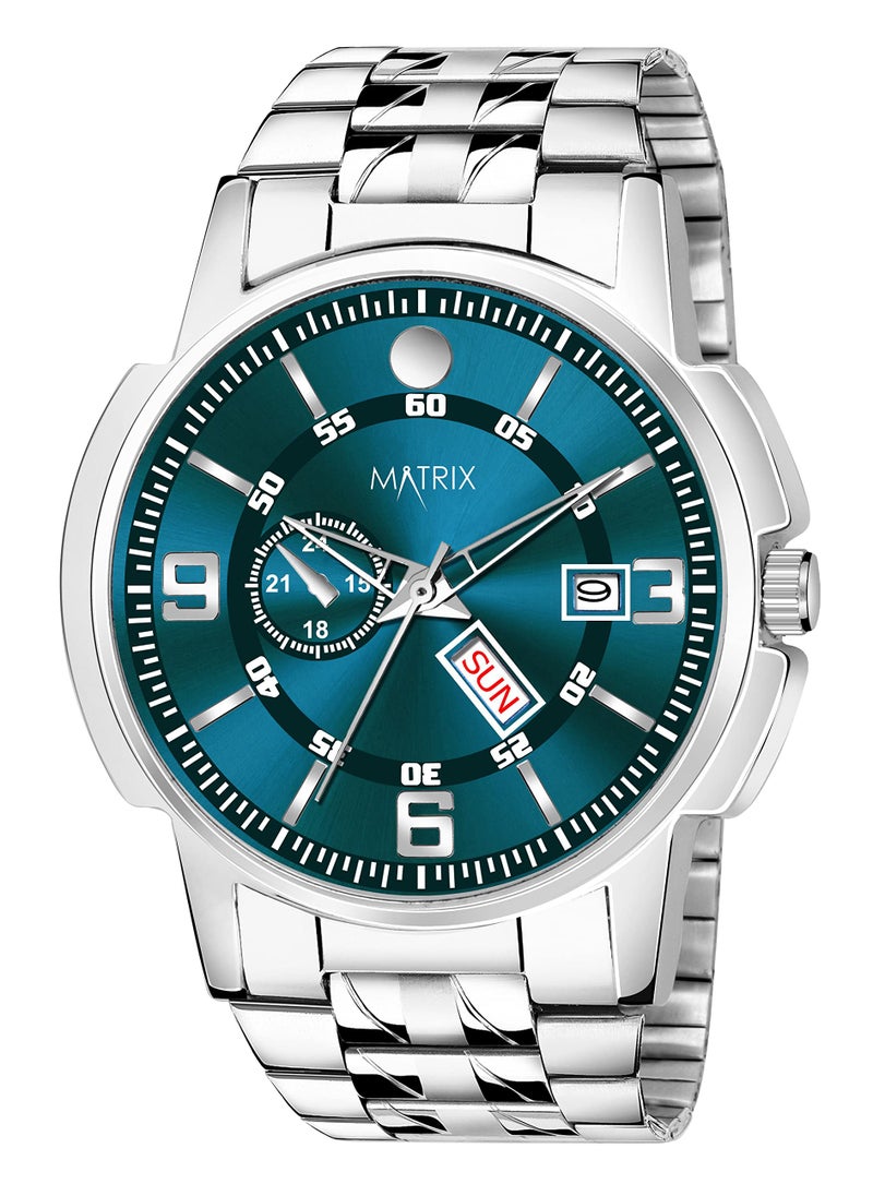 Matrix Superior Day & Date Functioning, Stainless Steel Strap Analog Watch for Men & Boys (Green) - Image 1