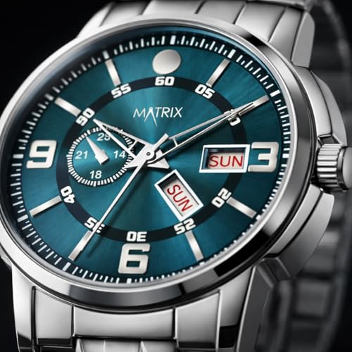 Matrix Superior Day & Date Functioning, Stainless Steel Strap Analog Watch for Men & Boys (Green) - Image 4