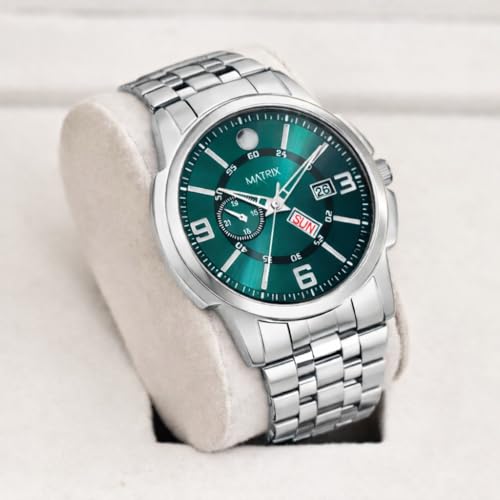 Matrix Superior Day & Date Functioning, Stainless Steel Strap Analog Watch for Men & Boys (Green) - Image 2